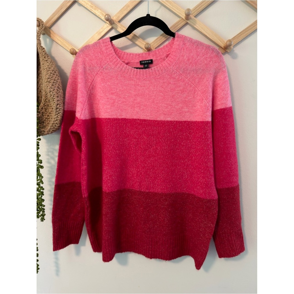 Torrid Colorblock Sweater 00 Pink Red M/L 10 - Picture 3 of 7